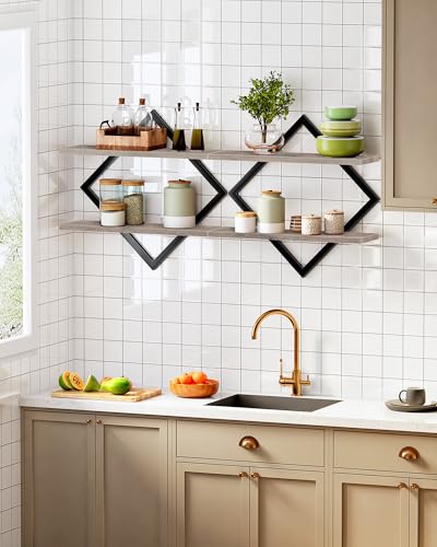Image of CHOEZON Floating Shelves for Wall, Set of 2 Wall Mounted Shelves, 2-Tier Hanging Shelves, for Living Room, Bedroom, Kitchen, Office, Study, Greige TBJ01P2BG