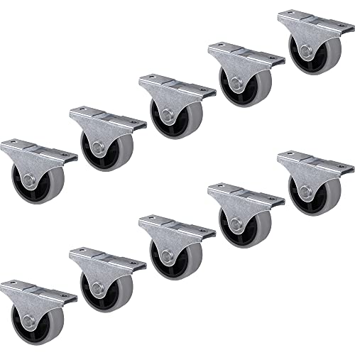 Gedotec Lot de 10 roulettes fixes design avec plaque de fixation - Pour tous les sols - En plastique gris - Castor - Diamètre des roulettes : 25 mm - Charge maximale : 25 kg