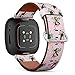 CJBROES Replacement Leather Watch Band, Compatible with Fitbit Versa 3 and Fitbit Sense of Wristband Bracelet Accessory - Flamingo Bird Tropical Cactus Flowers