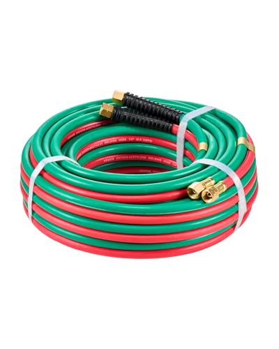 VEVOR Oxygen Acetylene Hose 1/4-Inch x 50FT Oxy Acetylene Hose with 9/16-18 LH/RH B Fittings R Grade Welding Torch Twin Hose with 300PSI Maximum Working Pressure for Cutting Soldering Brazing