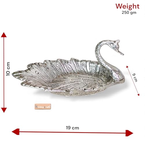 Image of Kridaykraft Metal Duck-Shaped Dry Fruit Tray Bowl - Handcrafted Decorative Silver Finish Dish for Tabletop & Home Decor - Elegant Centerpiece for Festive, Living Room or Gift Use (19 x 9 x 10 cm)