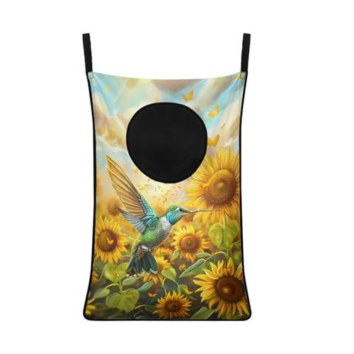 HUISEFOR Hummingbird Sunflower Hanging Laundry Bags for Closet Laundry Basket Clothes Hamper Large Storage Organizer for Kids, Bathroom Dirty Clothes Hampers Reusable Laundry Bag