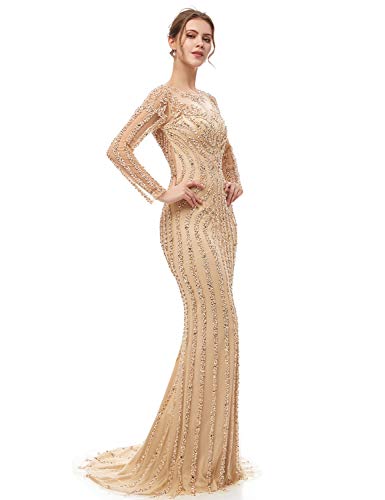 Belle House Women's Prom Dress 2021 Long With Sleeves Sexy Mermaid Formal Evening Dress Beading Luxury Ball Gown Bridesmaid Dress #TOP2