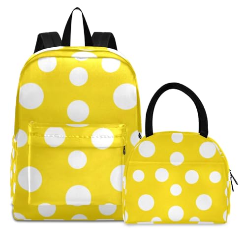 Sacs d'école primaire et sac à déjeuner isotherme imperméable à pois jaunes