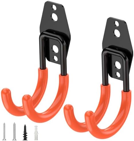 TICONN 2 Pack Heavy Duty Garage Hooks, Steel Utility Wall Storage Hooks, Wall Mount Hanger Organizer for Ladders, Bikes, Tools, Bulky Items (Small, Orange Circular)