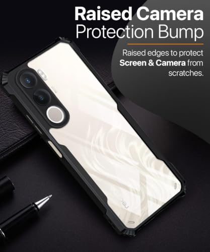 Image of WOW IMAGINE Shock Proof Clear Back Case Mobile Cover for Realme C100x (Hard | Hybrid PC + TPU | Full Armour Device & Camera Protection | Black)
