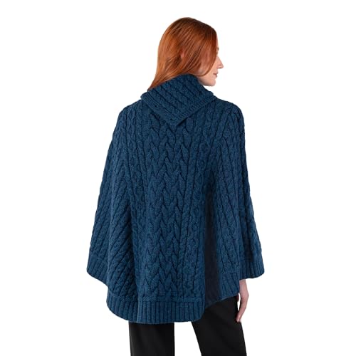 Image of SAOL 100% Merino Wool Cowl Neck Button Poncho for Ladies