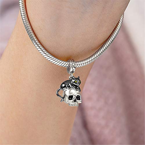 Image of GNOCE Skull Charm Bead Silver Pendant Dangle Charms fit Bracelet /Necklace Jewelry Gift for Women Men