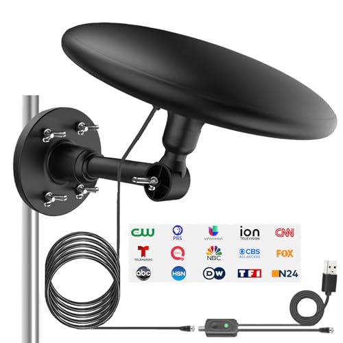 Omni Directional Outdoor TV Antenna, Outdoor Antenna for Smart TV, 720° Long Range Reception Digital HD Signal, with 35ft HDTV Cable, for Attic/Camper/RV/Boat, 2025 Latest (Black, Larger)