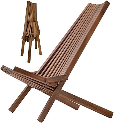 BELSAV Folding Wooden Outdoor Acacia Chair -Stylish Low Profile Wood RelaxingLounge Chair for The Patio, Porch, Lawn, Garden or Home Furniture - Cinnamon