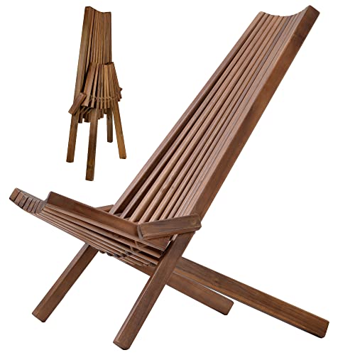 Belsav Folding Wooden Outdoor Acacia Chair -Stylish Low Profile Wood Relaxinglounge Chair For The Patio, Porch, Lawn, Garden Or Home Furniture - Cinnamon #TOP20