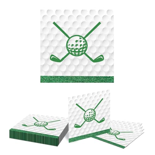 Kotkiddy 20 Serviettes décoratives de Golf Serviettes jetables avec Bord Vert Motif Balle et Club de Golf 2 Plis 33 cm pour Anniversaire Tournoi de Golf décoration de Table Hommes Femmes