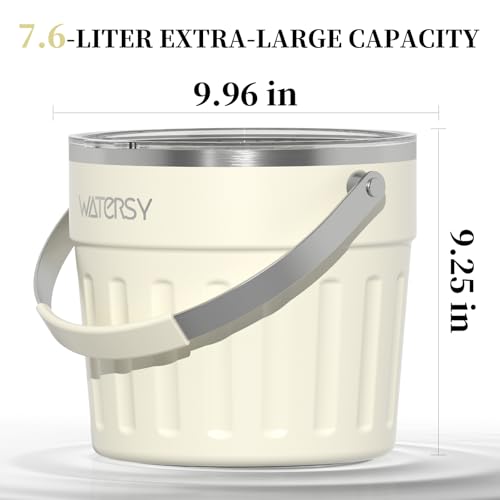 WATERSY Insulated Ice Bucket（8 Quart / 7.6 L） with Lid, Scoop, Ice Tong，Wall Vacuum Stainless Steel, Beige by WATERSY - Image 2