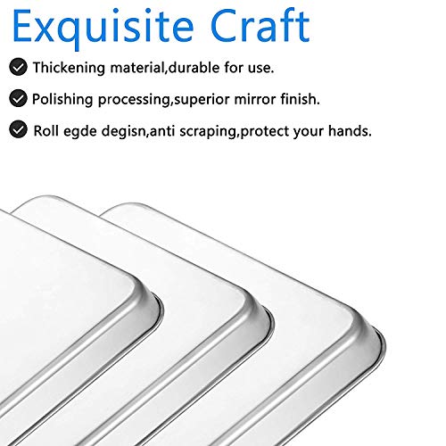 Cookie Sheet Baking Sheet Set Of 3, Bastwe Commercial Grade Stainless Steel Baking Pan, Professional Bakeware Oven Tray, Healthy & Non-Toxic, Rust Free & Mirror Finish, Easy Clean & Dishwasher Safe #TOP2