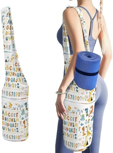 Yoga Mat Bag, Yoga Mat Bags for Women, Alphabet And Numbers Dino Print Yoga Mat Holder Bag Carrier Large with Pockets Yoga Accessories Yoga Gifts for Women And Yoga Lover