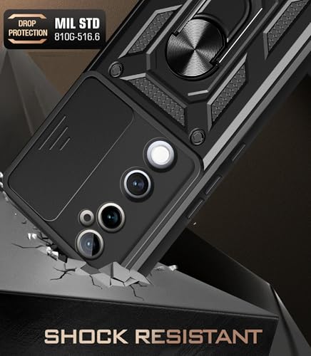 Image of SPAZY CASE Vivo V40 / V40 Pro 5G / T3 Ultra 5G Back Cover | Heavy Duty Hybrid Case with 360 Degree Rotating Finger Ring Holder + Slider Shutter Camera Protection Case - Blue