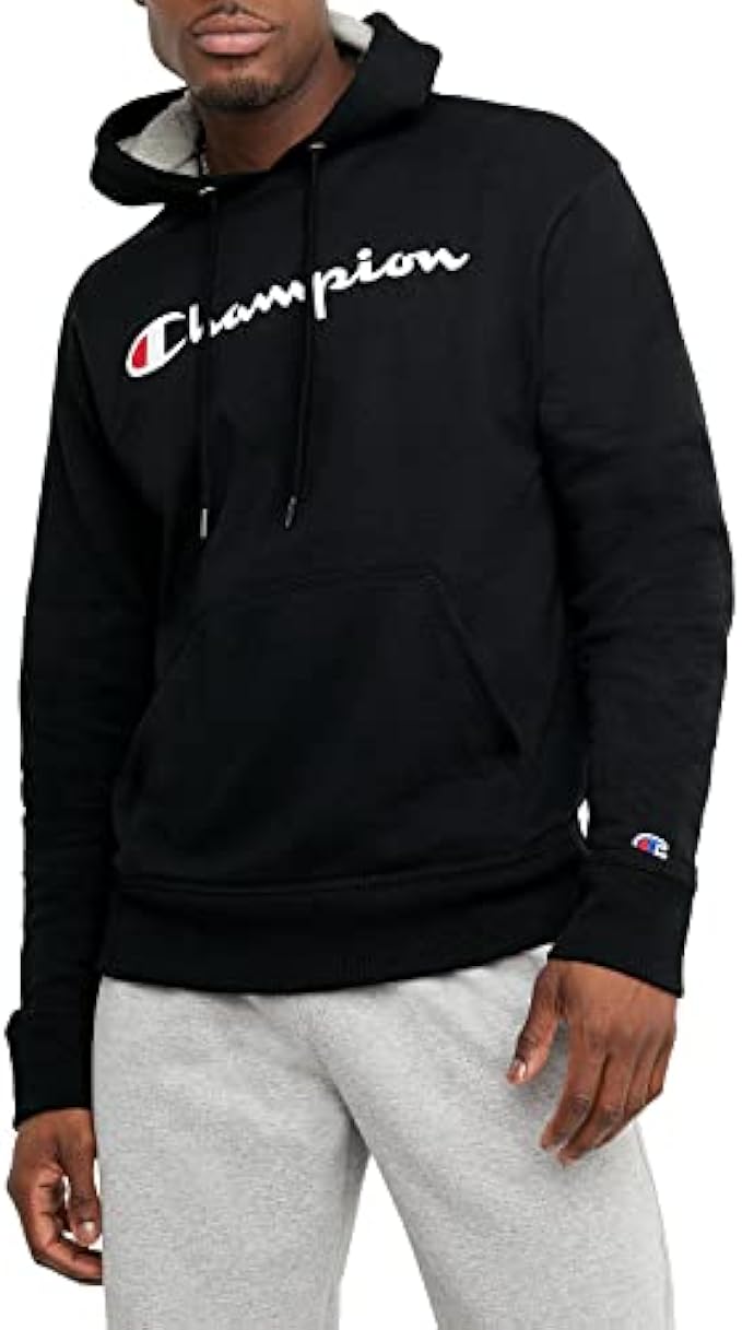 Champion Men's Powerblend Fleece Hoodie, Hooded Sweatshirt For Men, Script (Reg. or Big & Tall)