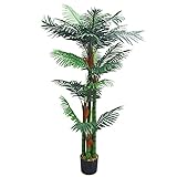 Decovego Künstliche Palme groß Kunstpalme Kunstpflanze Palme künstlich wie echt Plastikpflanze Arekapalme 150 cm hoch Balkon Deko
