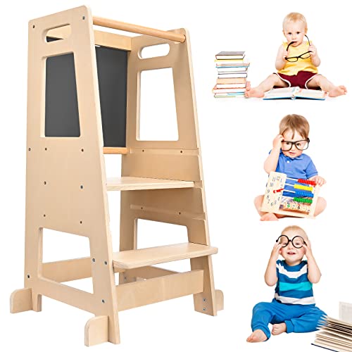 Torre de aprendizaje, Aomdom Altura ajustable Torre de observación Montessori Kitchen Helper Learning Tower Tour Montessori con barras de seguridad para niños para mostrador de aprendizaje