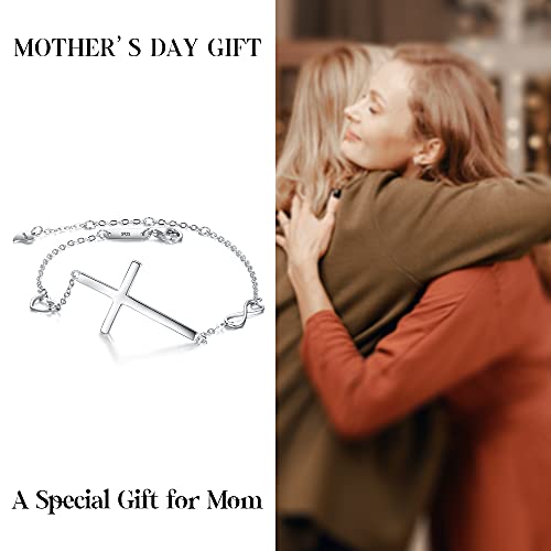 EVER FAITH Cross Bracelet 925 Sterling Silver Religious Classic Heart Infinity Charm Bracelets Adjustable Chain Birthday/Mothers Day/Valentines/Christmas Jewelry Gift for Women2