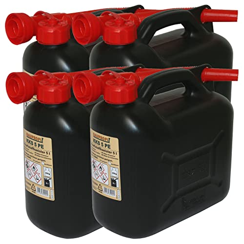 BAUPROFI 4er Set: 4x Benzinkanister KKS 5 PE 5 Liter schwarz mit UN Zulassung