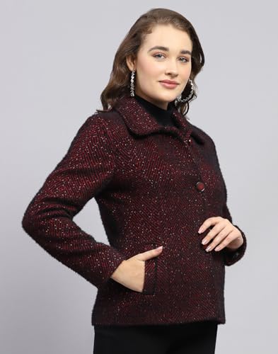 Image of Monte Carlo Womens Self Design Maroon Collar Neck Full Sleeve Coat