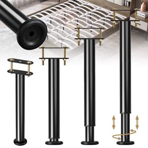 4 Pcs Adjustable Bed Frame Center Support Legs, Heavy Duty Cold Rolled Steel Bed Slat Support Legs With Wider Base, Bed Frame Leg Replacement, Furniture Support Reinforcement Kit, Height 13.8‘’-23.6‘’