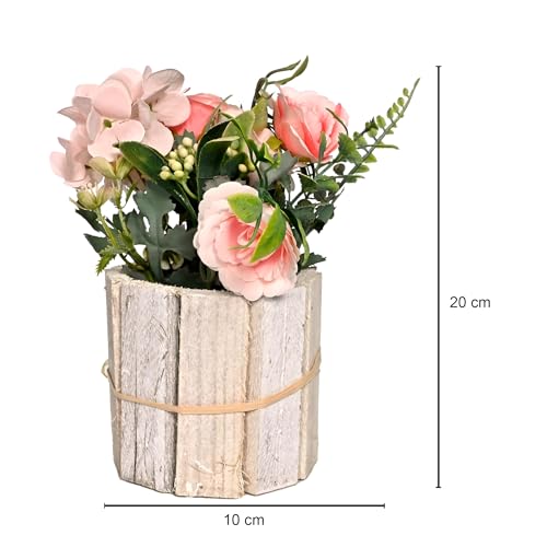 Image of Cortina Wooden Pot Maria Potted Plant | Home Decor Items for Living Room Balcony Kitchen Bedroom Office Table Top Decoration - Pink, 20X10