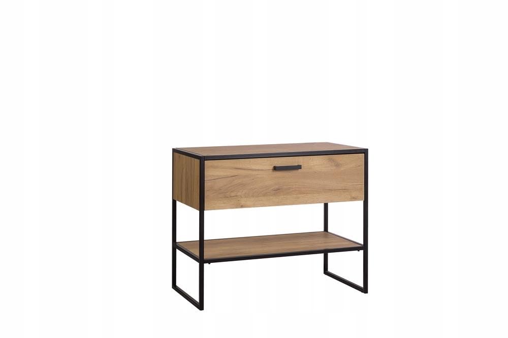 Metalowa szafka łazienkowa pod umywalkę z blatem 90 cm dąb loft złoty matowy - meble łazienkowe