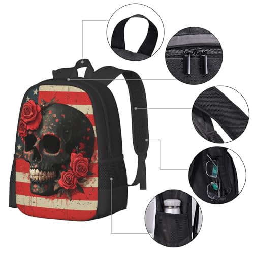 Image of Floral Skull Print Backpack For Men Women Lightweight Daypack For Daily Commutes Business Travel Hiking