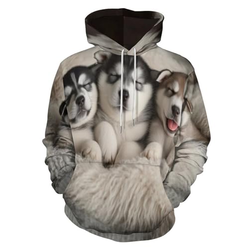 Sweat à capuche husky en photoréalisme, pull décontracté crewneck à manches longues et poches