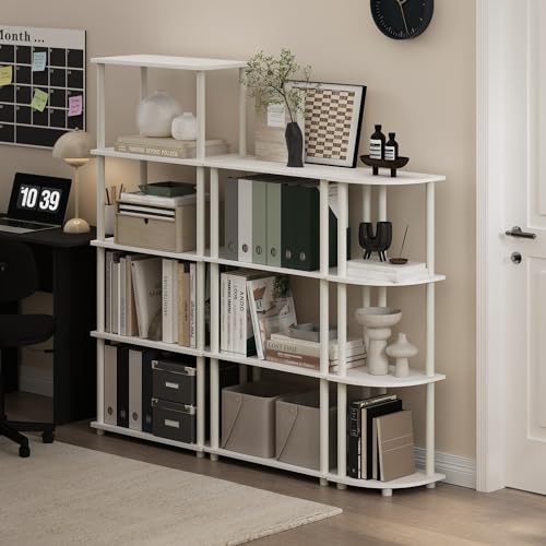 Image of Furinno Turn-N-Tube Storage Shelves, 5-Tier Book Shelf, Corner Shelf, Toolless Open Shelves, for Organization and Storage, Living Room, Garage, Home Office, White