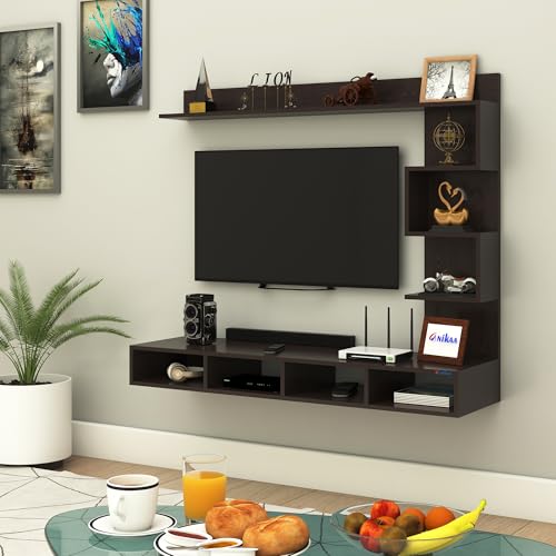 Image of Anikaa Laura Engineered Wood Wall Mount TV Unit /TV Stand /TV Cabinet /TV Entertainment Unit /Set Top Box Stand (Ideal for 43 Inch) (D.I.Y) (Wenge)