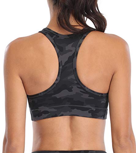 Oalka Women's Racerback Sports Fitness Support Workout Running Bras Multi Camo Grey Medium #TOP1