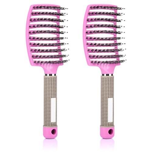 Haarbürste, 2pcs Wet Brush Nassbürste, Haarbürste für Frauen, Haarbürste, Anti-Verheddern, Entwirren, Nass- und Trockenhaarbürste, Spiralbürste für Frauen (Rosa)