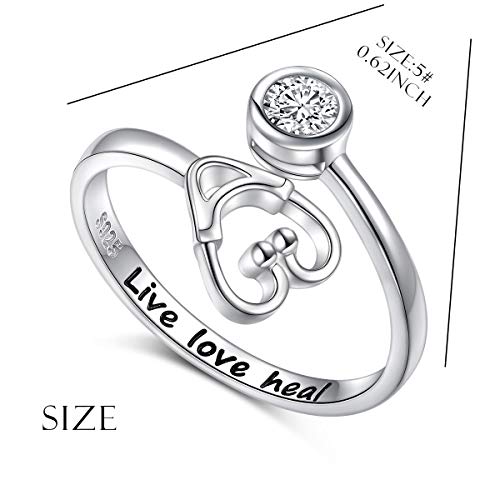 Image of 925 Sterling Silver Live Love Heal Stethoscope Ring Jewelry for Women Nurse Doctor Medical Student Graduation Gift