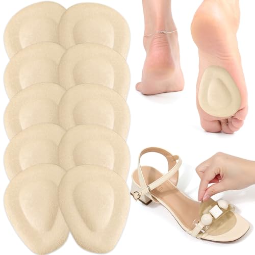 Image of Shynek 10 Pack Metatarsal Pads Ball of Foot Cushions for Heel, Soft Gel Self Adhesive Reusable Foot Pad Insoles Forefoot and Sole Support, Pain Lessen Morton's Neuroma for Women and Men (Beige)
