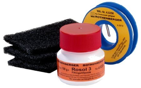 Rothenberger Weichlotset für Trinkwasser- Inhalt: Fittingslot 100 g, Lötpaste 100 g, Reinigungspads 3 Stück