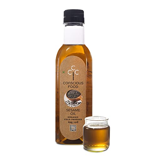 Image of Conscious Food Cold Pressed Sesame oil | 500 ml | Gingelly Oil | Natural | Black Sesame Oil | Unrefined Til Oil | Chemical-Free (Pack of 2)