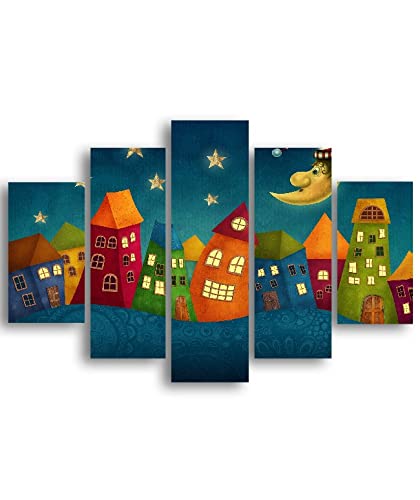 Tableau Ville multicolore en MDF Homemania 5 pièces format 95x60cm pour enfant