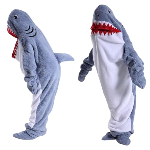 Unsex Adult Shark Hoodie Wearable Blanket Onesie Costume Soft Cozy Flannel Animals Sleeping Bag,Dust Blue,S(49-54inches) Unsex Adult Shark Hoodie Wearable Blanket Onesie Costume Soft Cozy Flannel Animals Sleeping Bag,Dust Blue,S(49-54inches)