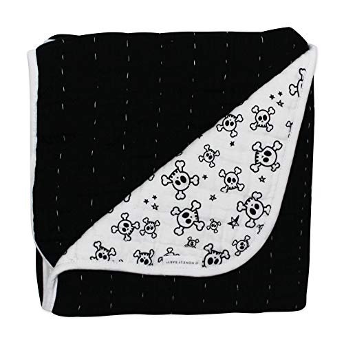 Image of HonestBaby Hand-Quilted Baby Blanket Reversible 100% Organic Cotton for Infant Boys, Girls, Tossed Skulls /Black, One Size