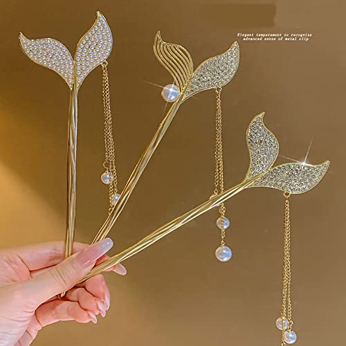 Hair Pins Sticks 2Pcs Fancy Metal Mermaild Hair Accessories Vintage Simple Hairpin Retro Style French Hair Stick For Long Hair Elegant Chignon Pins Hair Styling Accessory For Women Girls #TOP6