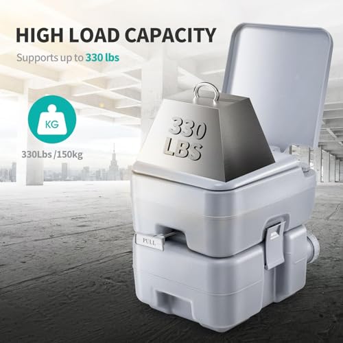 Image of 5.3-Gallon Portable Travel Toilet | Features Detachable Holding Tank /Sealing Slide Valve & Bellow-Type Flush | Easy Transport w /Compact Lightweight Design & Carry Handle | Gray