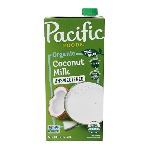 Pacific Foods Organic Unsweetened Coconut Milk, Plant Based Milk, 32 oz Carton