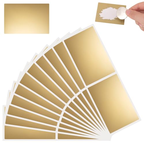100 Pièces Autocollant à Gratter 60 X 40 mm, Rectangulaires Feuilles d'Autocollants à Gratter, Autocollants de Cartes à Gratter Or pour Surprises,...