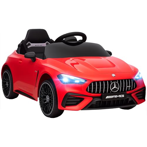 AIYAPLAY Kinder Elektroauto 12V Mercedes-AMG Kinderauto mit 2,4 GHz Fernbedienung, 2 Motoren, Kinderfahrzeug mit Musik, MP3, Sanftem Start/Stopp, Hupe, Federung, LED, Hilfsräder für 3-6 Jahre, Rot