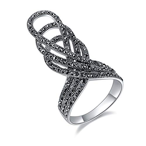 Ajojewel 2020 New Black Rhinestones Crown Ring Retro Vintage Exaggerated Statement Rings for Women Unique Collection Costume Jewelry Accessories (Black, 9)
