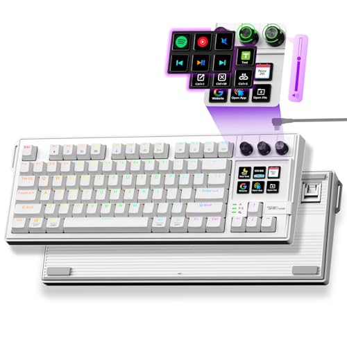 VSDINSIDE K1 Pro Macro Keyboard, Wired Only Full-Key Programmable On-Board Keypad, Custom Gaming Streaming Mechanical Keyboards with Screen & Knob, Gasket, RGB Backlit, Hot Swappable Shortcut Pad