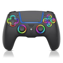 ADHJIE Compatible with PS5 Controller, RGB LED Wireless Controller for PS5/PS5 Slim/PS5 Pro/PC with 3.5mm Audio Headset Jack&1000mAh Built-in Battery, Turbo&Dual Vibration, Black